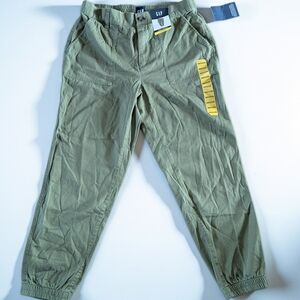 GAP Twill Jogger Olive Green Pants Elastic Waist Pockets Button Women's Casual M